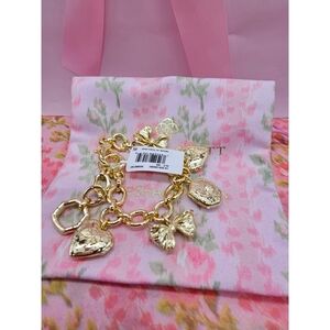 Autgentic Loveshack Fancy Kendra Scott Gold Charm Bracelet with Pink Accent